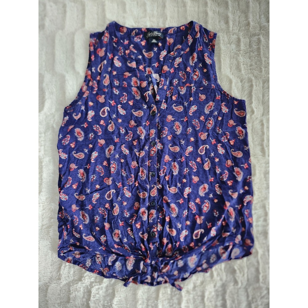 Lucky Brand Women's Paisley Button Up Tank Top Tie Front XS